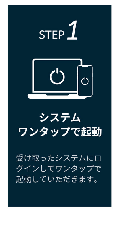 STEP 1 - システムワンタップで起動受け取ったシステムにログインしてワンタップで起動していただきます。